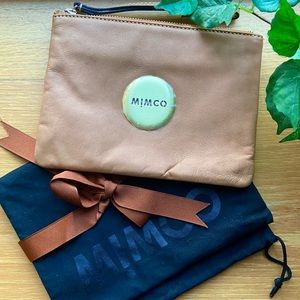 Mimco tan leather large pouch wristlet